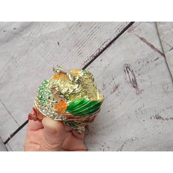 Rooster Enamel Rhinestone Crystal Hinged Trinket Box - Picture 6 of 10